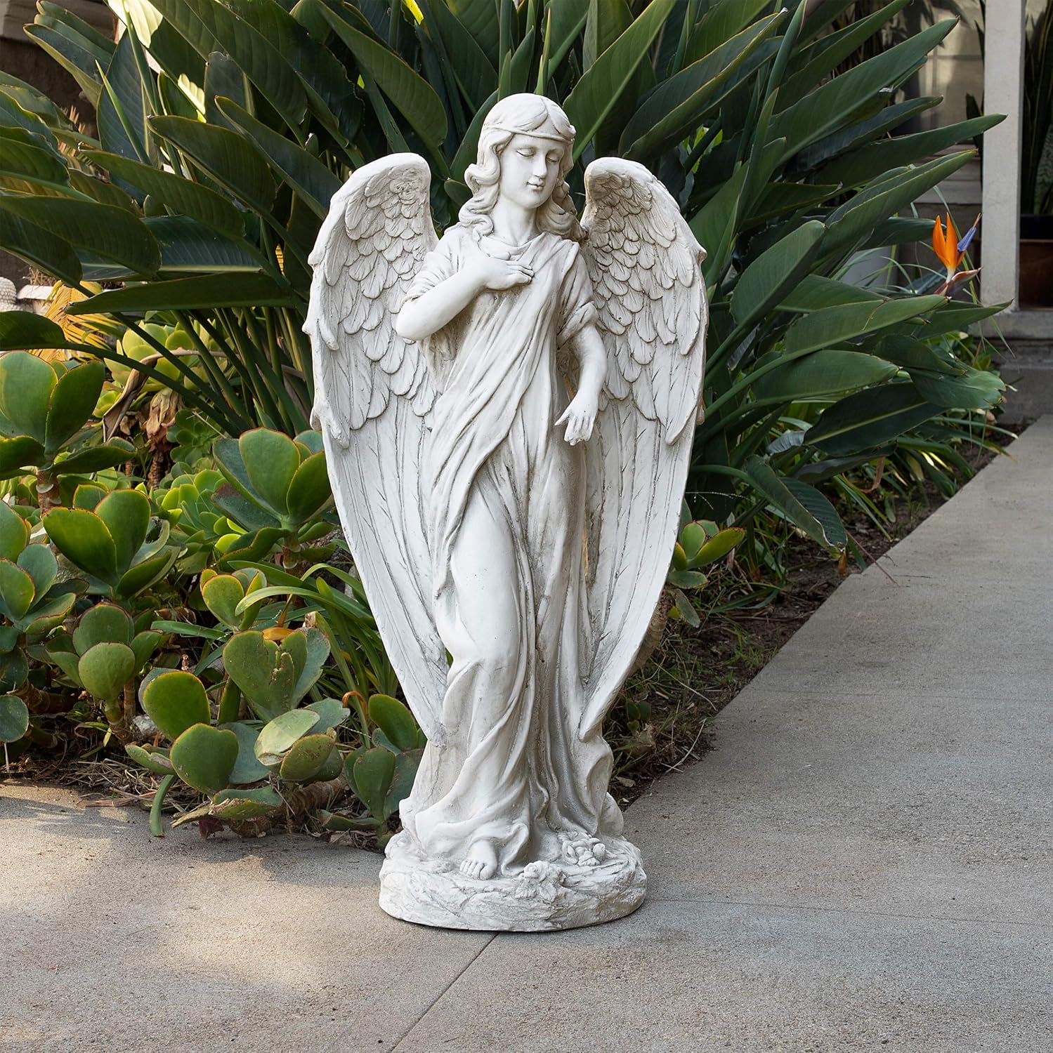Alpine Corporation QFC104 Angel Statue Outdoor Garden, Patio, Deck, Porch-Yard Art Decoration, 16"L x 12"W x 31"H, Gray : Patio, Lawn & Garden