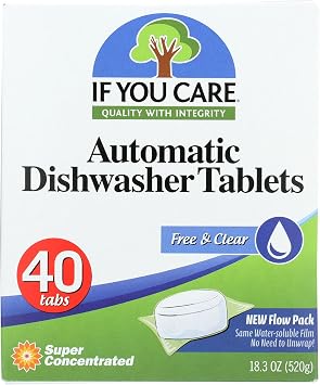 If You Care Dishwasher Tablets 40 Count - Powerful, Plant Based, Concentrated, Biodegradable, Natural Dish Cleaner Detergent, Dishwashing Soap Tabs