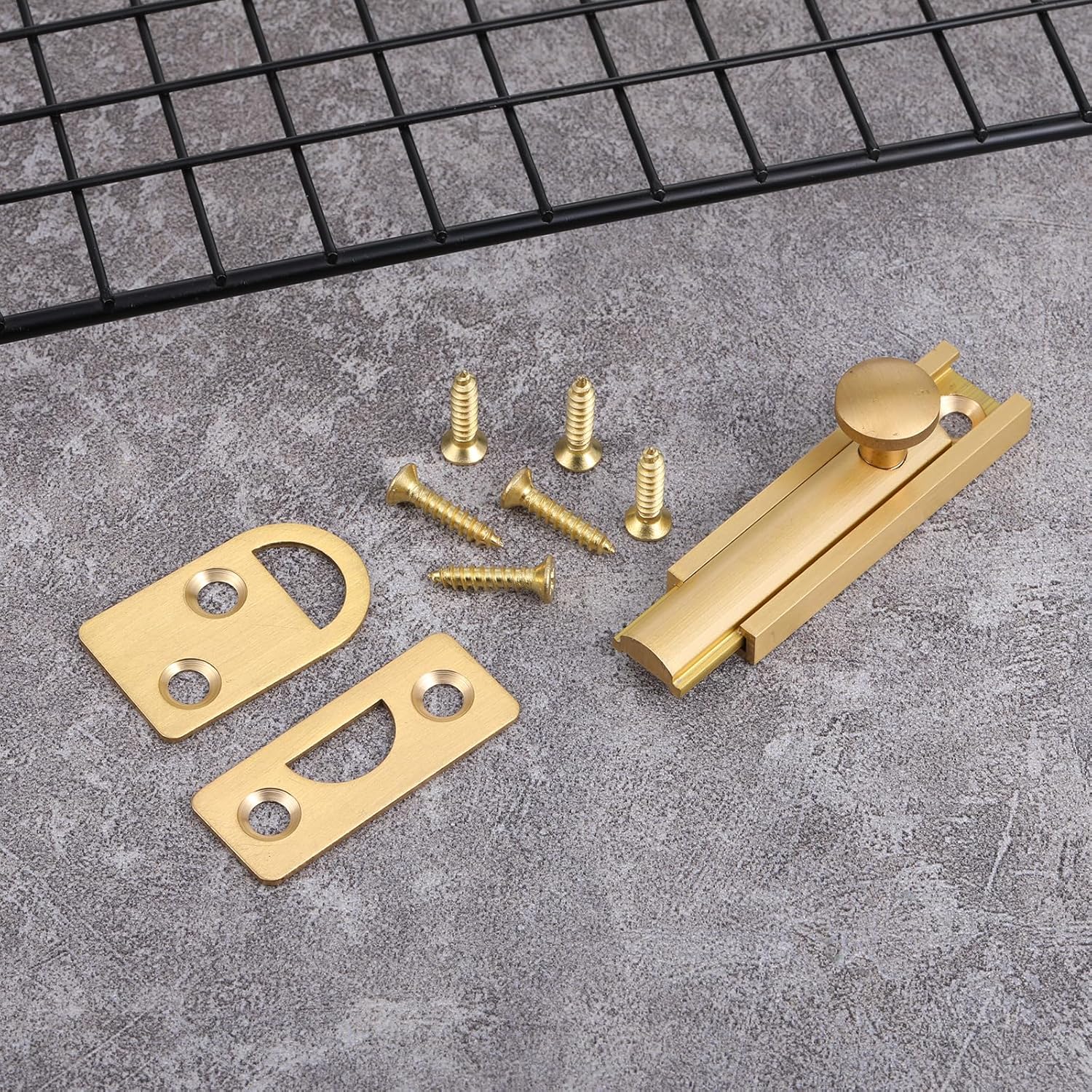 Solid Brass 2 Inch Surface Bolt Brass Slide Bolt Latch Hardware Slide Surface Door Bolt Brushed Gold Slide Latch Door Lock Bolt Heavy Duty French Door Lock for Recessed Doors, Flush Gates