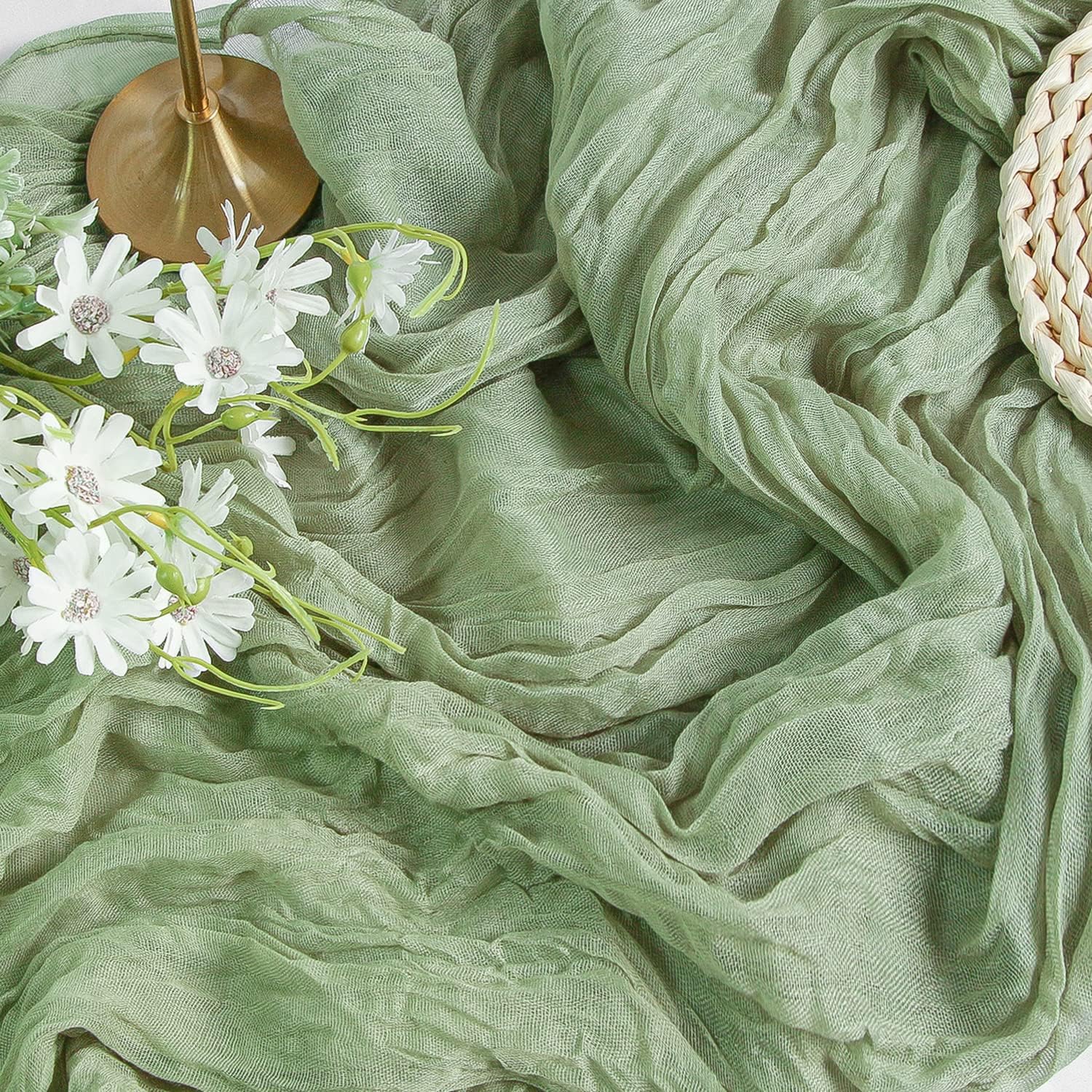 2 Packs Cheesecloth Table Runner, 90x300cm Sage Green Rustic Gauze Fabric, Boho Rustic Table Runner Tablecloth for Wedding Bridal Shower Birthday Party Cake Table Decor