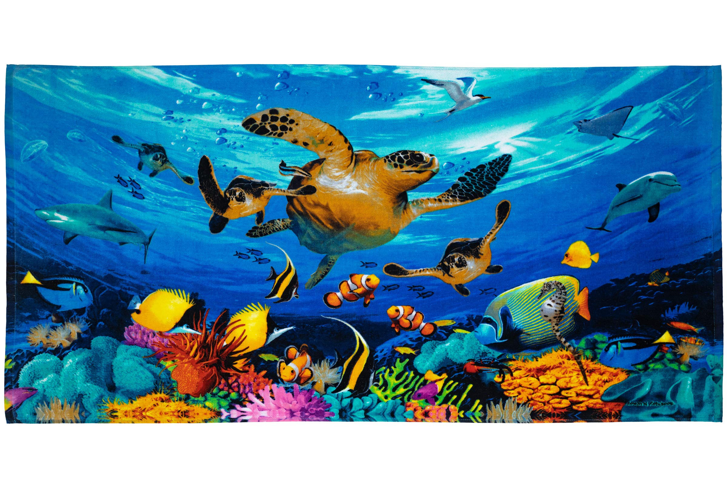 Dawhud DirectSea World Beach Towel for Kids, Girls, Boys, Men, Women, Sea Turtle Bath Towel Print 30" x 60" Pool Towel Super Soft Plush Cotton Sea Turtle Towel