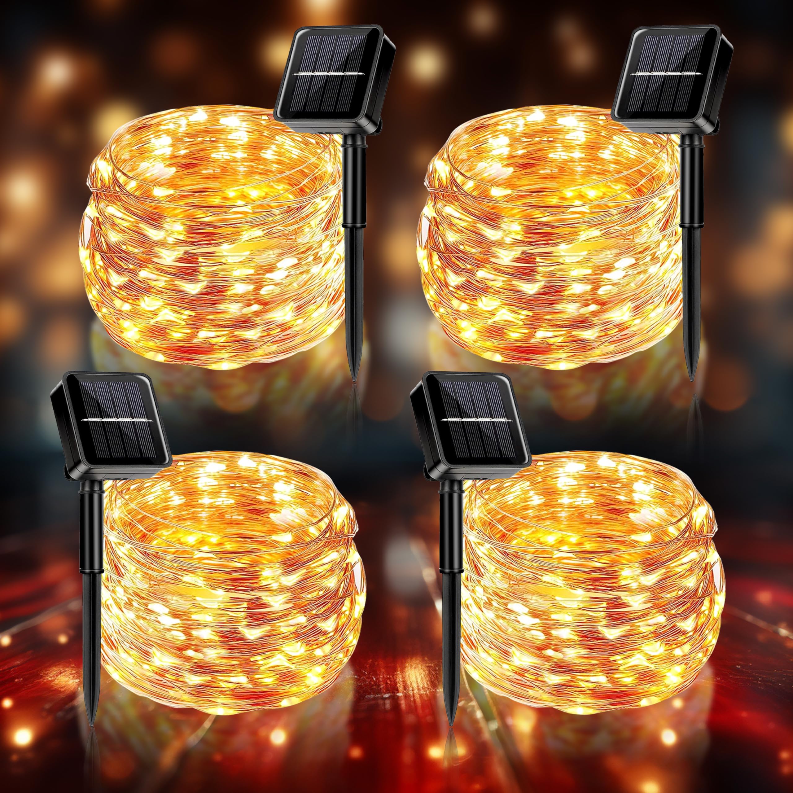 Homehop Solar String of Lights 200 LEDs Decorative Waterproof Lamp for Outdoor,Home, Garden, Balcony, Christmas Decorations Party Decor with 8 Lighting Modes (ABS Pack of 4)