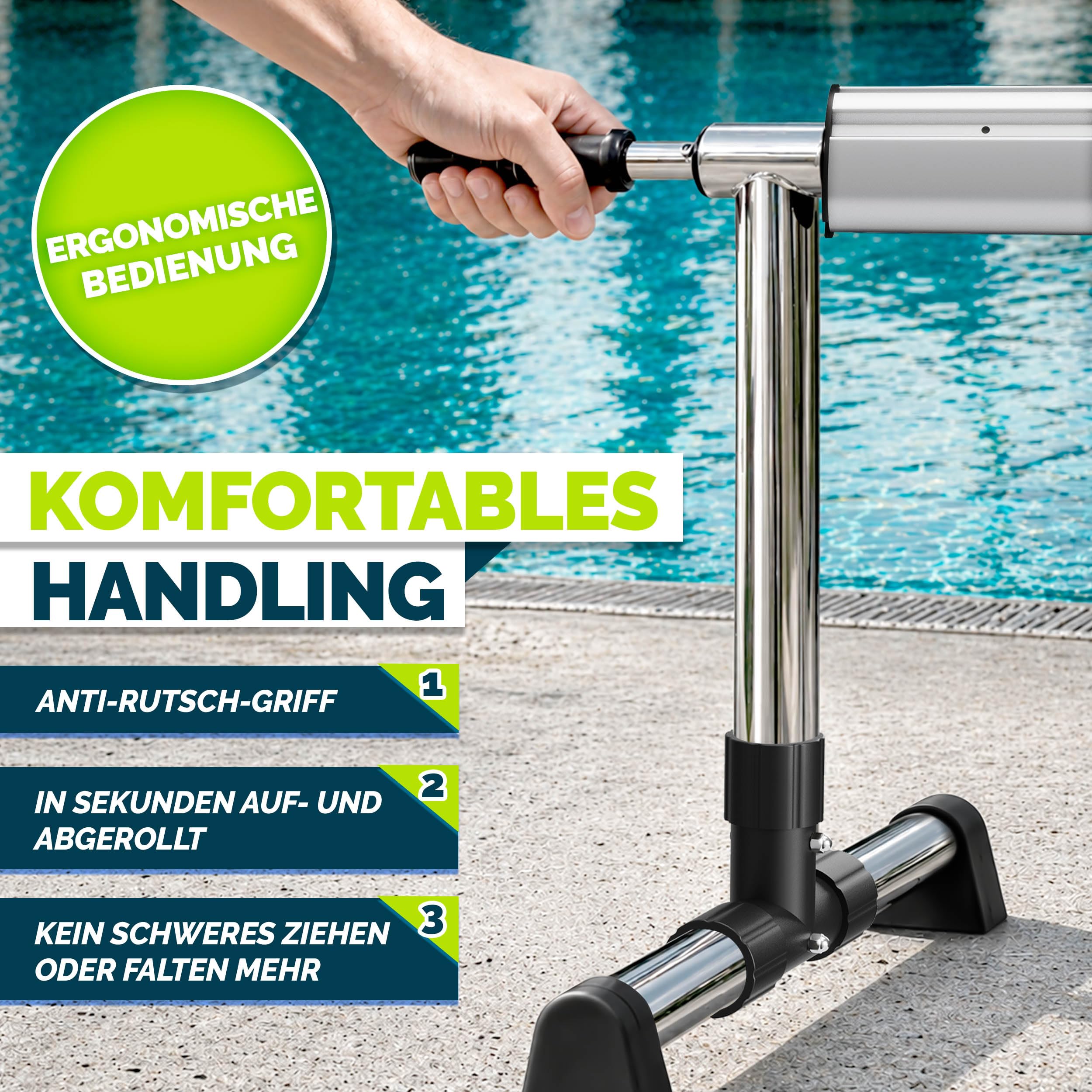 tillvex Pool Aufroller Premium 3-5,70 m mit Vollgummireifen inkl. Thermometer & Bänder | Aufrollsystem für Solarfolie | Aufrollvorrichtung für Poolplane & Abdeckung | witterungsbeständiges Material