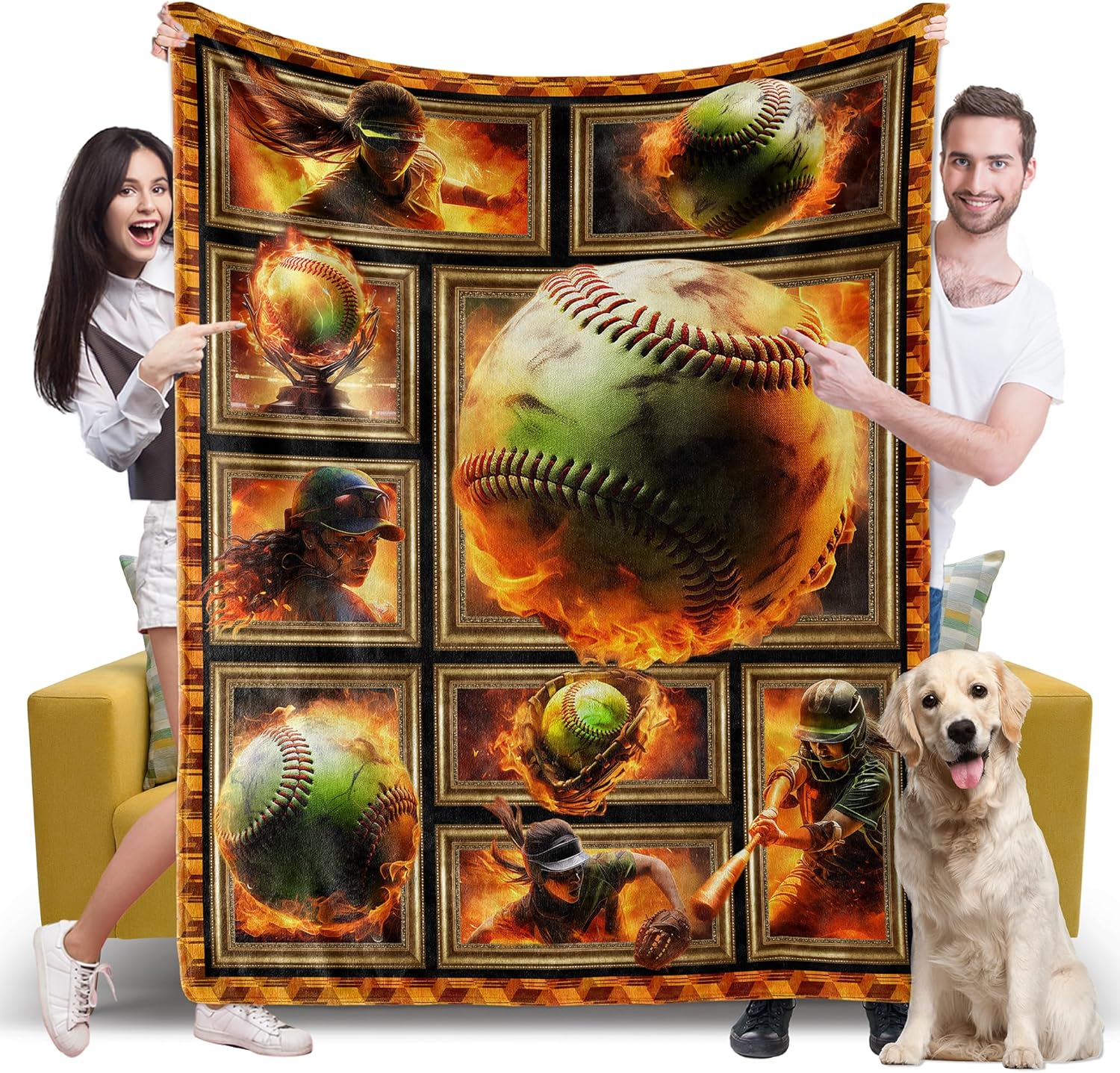 Softball Blanket, Softball Gifts for Women Men, Cozy Fuzzy Soft Throw Blanket for Couch Bed Sofa Travel, Lightweight Plush Flannel Fleece Blankets and Throws Twin Size 60" x 80", No Shed No Pilling