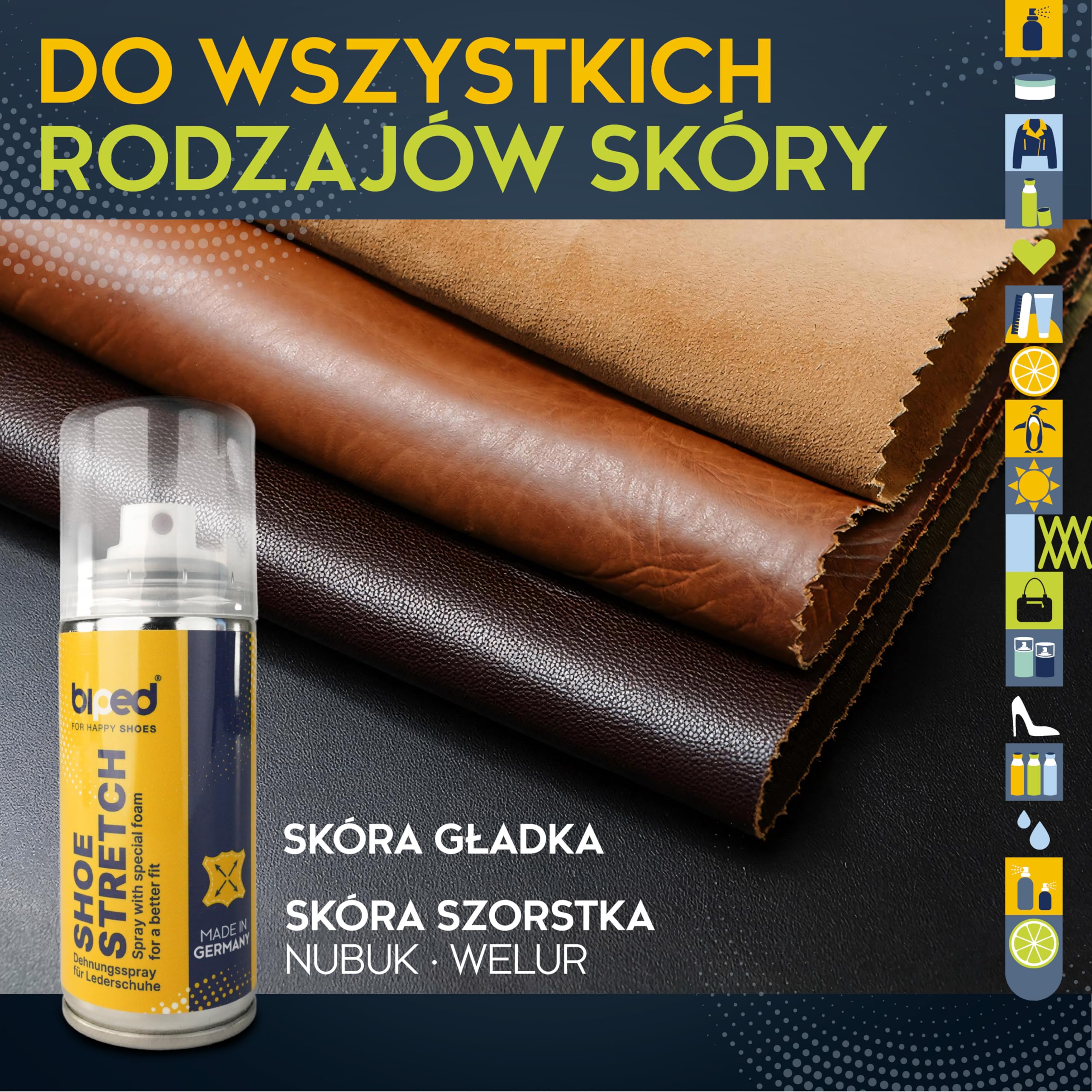 biped SHOE STRETCH spray do rozciągania butów – zmiękczacz skóry redukuje ucisk – do skóry licowej i zamszu 100 ml – Wyprodukowano w Niemczech z3002