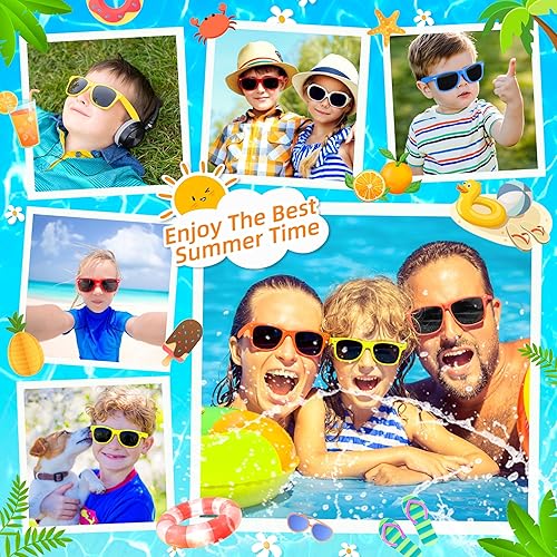 Miniatura 5 de 24 lentes de sol para niños a granel, recuerdos de fiesta para niños y niñas de 3 a 8 años, lentes de sol neón con protección UV400 para verano,