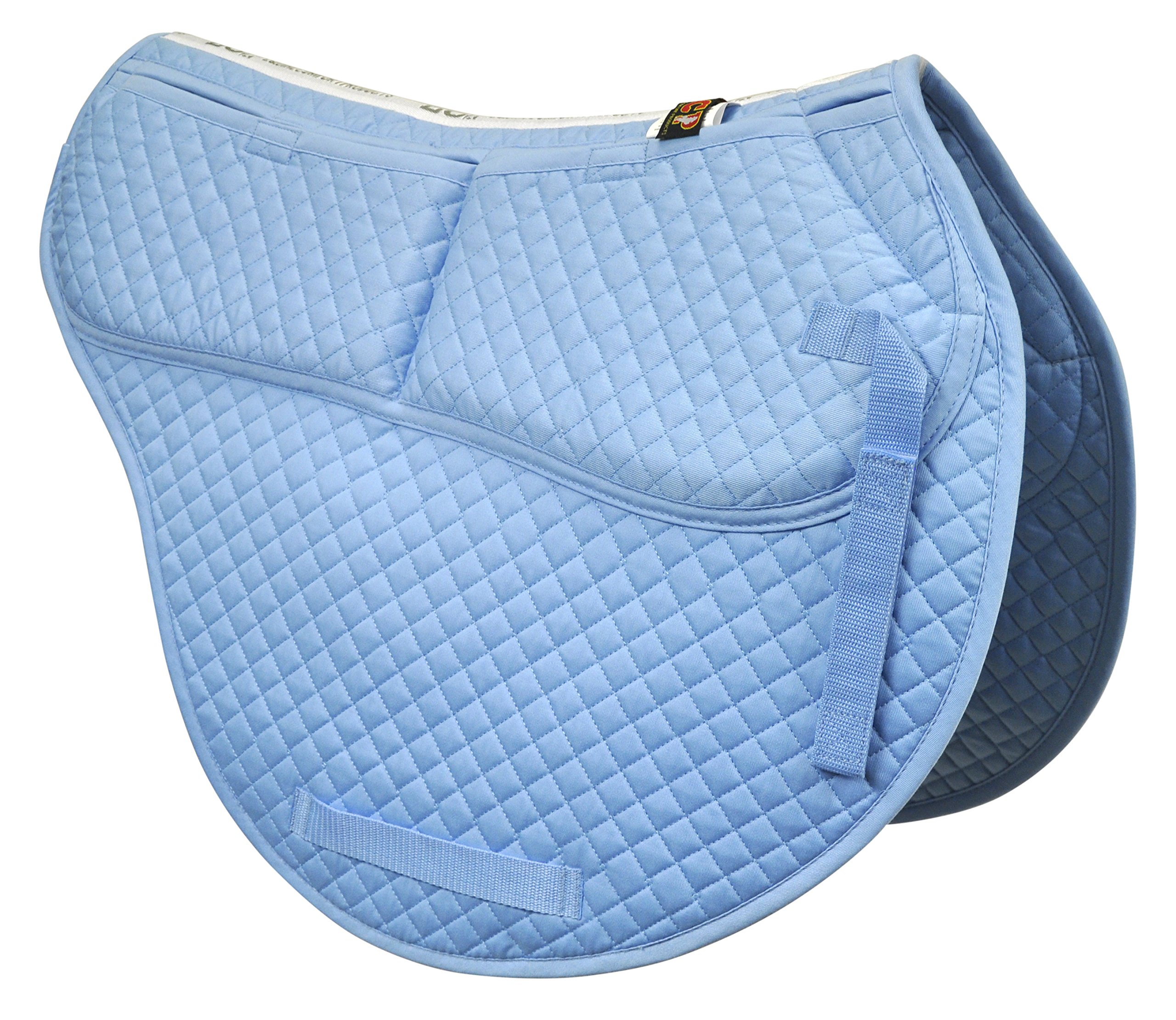 ECP Equine Comfort Products All-Purpose Contoured Correction Saddle Pad with Adjustable Memory Foam Inserts for Custom Support, Non-Slip, Shock Absorbing, 22” Spine, 19.5” Drop, Light Blue
