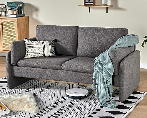 Miniatura 1 de VanAcc Sofá moderno cómodo sofá con reposabrazos integrado, sofá de 3 plazas para sala de estar, gris Bouclé