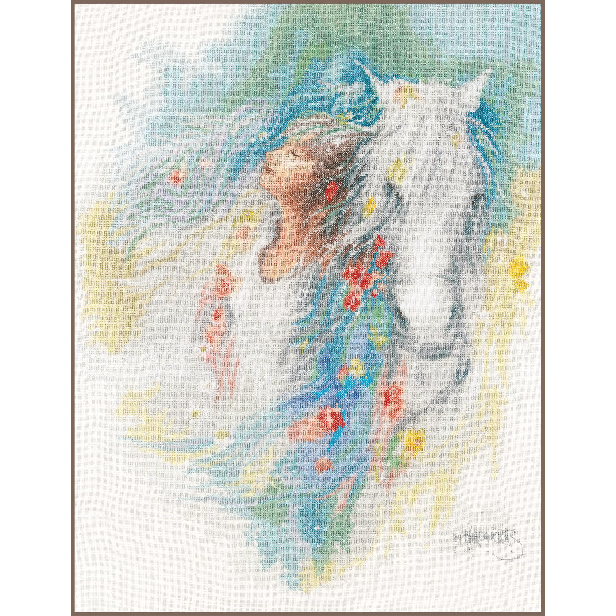 LANARTE Kit Punto Croce Contato "PENSIERI" Decorativi Per Pareti ca. 36 x 44 cm Set Fai Da Te Creativo Adulti Ricamo Casa Decor Arte Da Parete Kit Per Hobby Cross Stitch