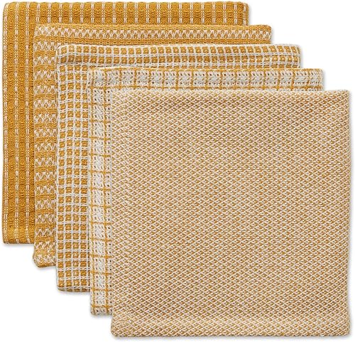 DII Everyday Kitchen Collection - Juego de paños de cocina surtidos, 12 x 12 pulgadas, oro miel, 5 unidades