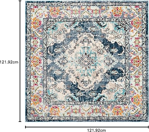 Miniatura 362 de Safavieh Tapete de área grande, colección Monaco, 11 pies x 15 pies, azul marino y celeste, diseño desgastado de medallón, no desprende pelusa