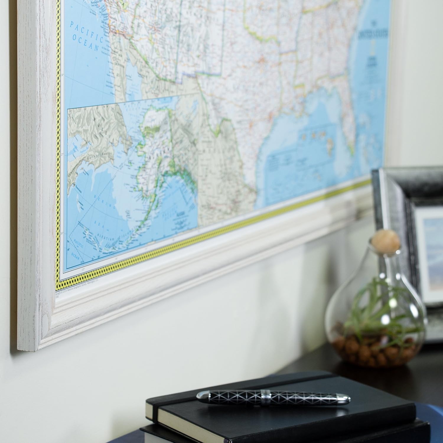 Craig Frames Wayfarer, Classic United States Push Pin Travel Map, Traditional Whitewash Solid Wood Frame and Pins, 24 by 36-Inch