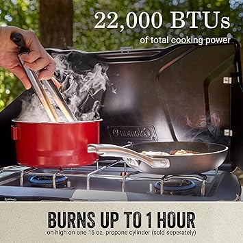 Coleman Triton+ 2-Burner Propane Camping Stove with InstaStart Ignition, Portable Camping Cooktop with 2 Adjustable Burners & Wind Guards, 22,000 BTUs of Power for Camping, Tailgating, Grilling