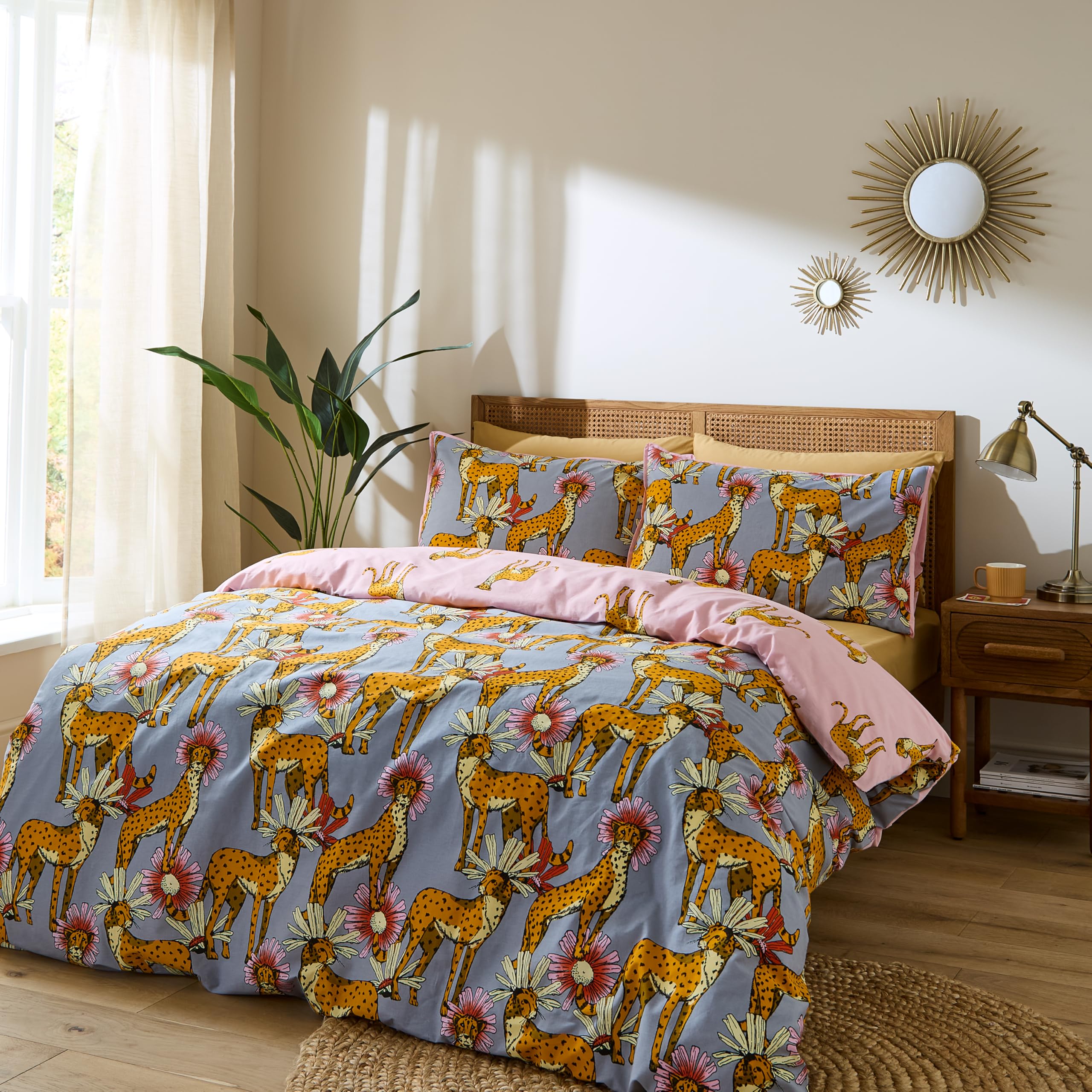 Their Nibs Grey Untamed Cheetah Cotton Reversible Duvet Cover Set - Super King
