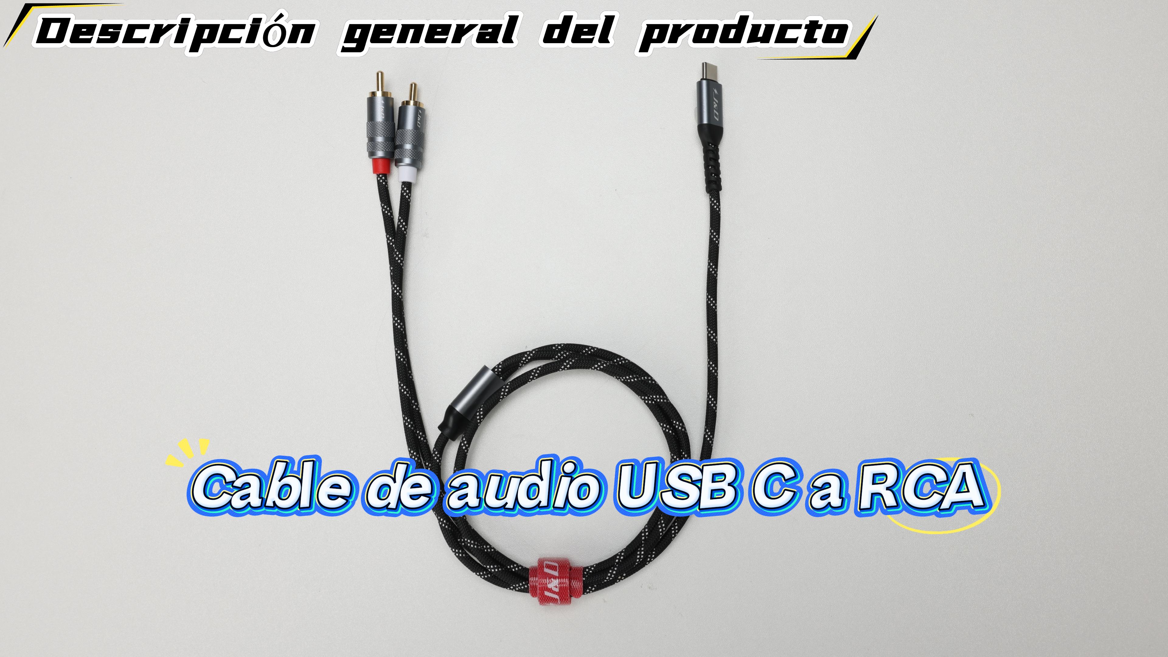 Cable USB-C A RCA De 2m Con DAC Premium – Compatible Con IPhone 16/17, Galaxy S25 Y Más – Conectores Dorados