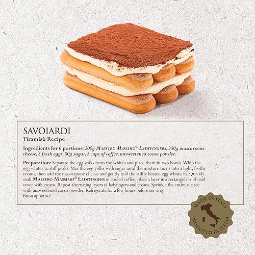 Miniatura 6 de Maestro Massimo Savoiardi Ladyfingers - 7.05 oz (200 gr) - Galletas clásicas italianas de mariquita para tiramisú, postre y panadería, paquete de 1