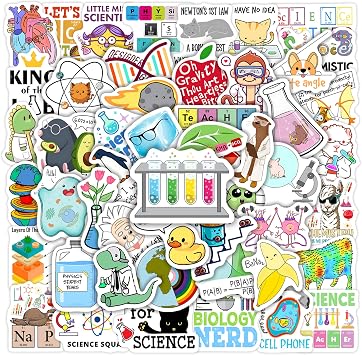 60 Pcs Funny Science Stickers for Water Bottle, Physics Chemistry Biology Natural Lab Laptop Decals, Waterproof Vinyl Adults Teachers Students Phone Case Skateboard Luggage Decor