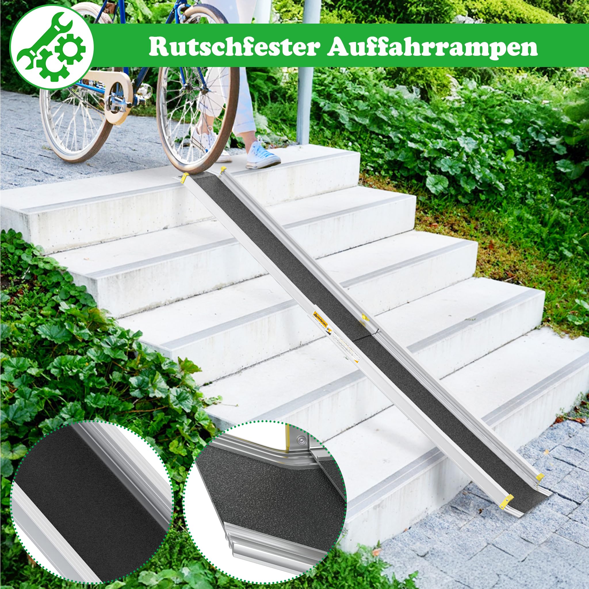 SUBTLETY Rampas para sillas de ruedas y scooters, 91-152 cm, extensibles, antideslizantes, de aluminio, capacidad de carga de hasta 300 kg, para escaleras de casa, escaleras, puertas, escalones