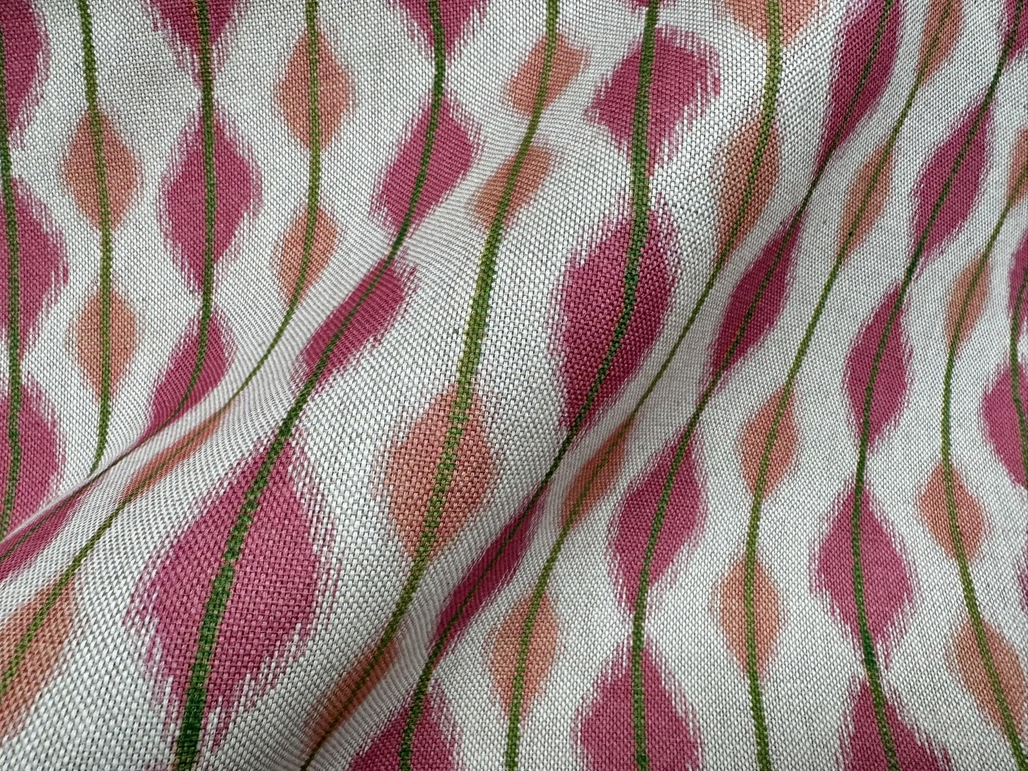 Cojín para tapicería de tela Ikat de mezcla de lino y algodón, color rosa y verde, 284 cm, extra ancho, se vende por metros