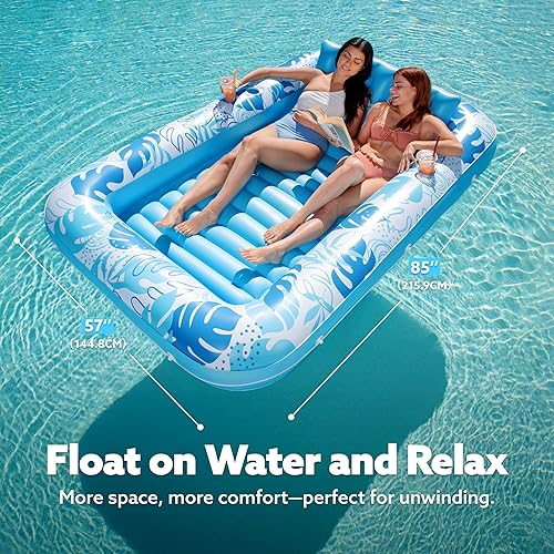 Miniatura 2 de Sloosh Flotador inflable para piscina, tumbona de bronceado para adultos, 85 x 57 pulgadas, flotadores de piscina extra grandes, bronceados, tina de