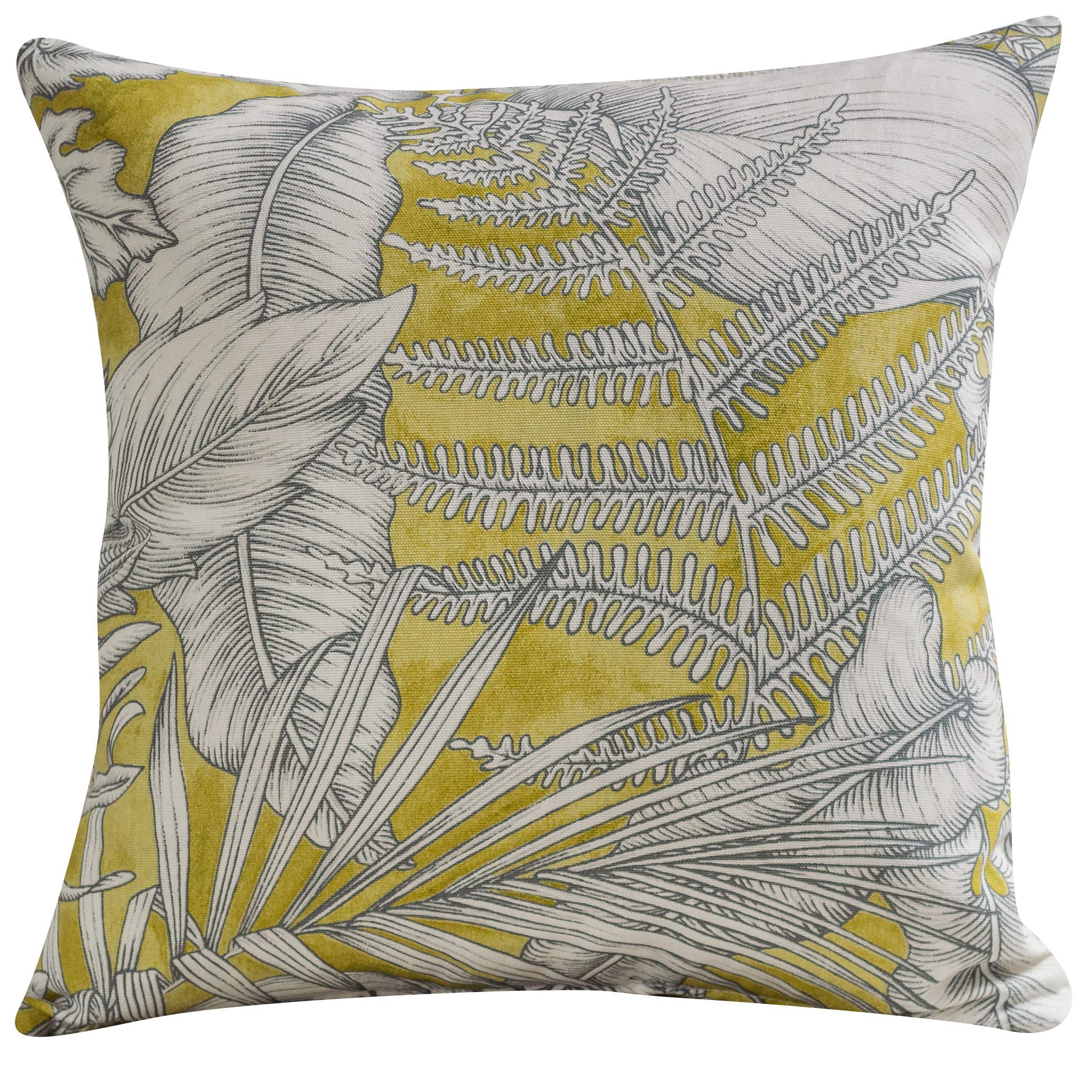 Linen Loft Lime Neon Green Flowers And Leaves Cushion Cover. Double Sided. Botanical Floral Tropical Exotic Jungle Design. 17X17 (43Cm) Square Pillow Case. Handmade In The Uk, 100% Cotton.