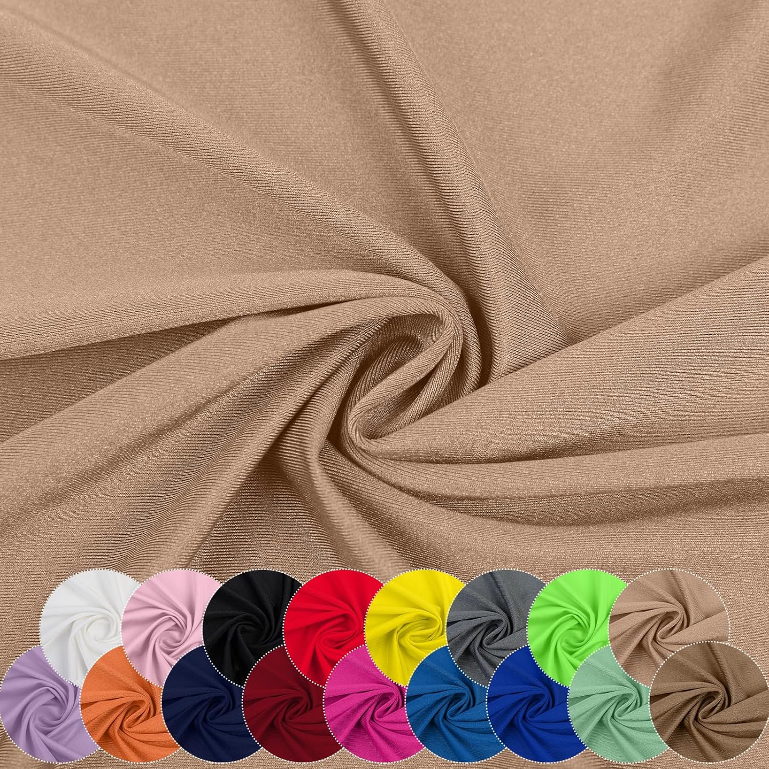 Nylon Spandex Fabric, 80% Nylon, 20% Spandex, Swimwear, Activewear Fabric 4 Way Stretch Sports, Dance, Yoga (Beige, 3 Yard)