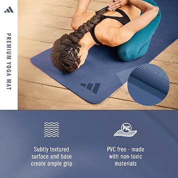 adidas Premium Yoga Mat, Firm-Density Workout Mat, 5 mm