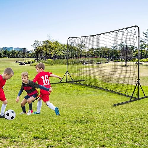 Miniatura 8 de Goplus Red de rebote de fútbol, equipo de entrenamiento de fútbol de 12 pies x 6 pies con bolsa de transporte portátil, pared de rebote de voleibol