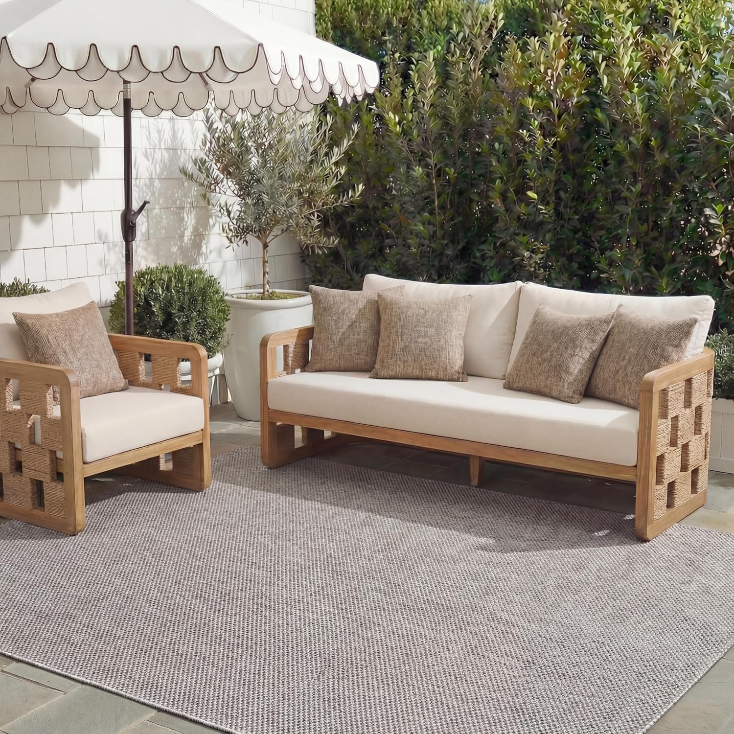 SAFAVIEH Courtyard Collection 6'7" x 9'6" Beige/Brown CY8521 Indoor/ Outdoor Waterproof Easy Cleaning Patio Backyard Area Rug