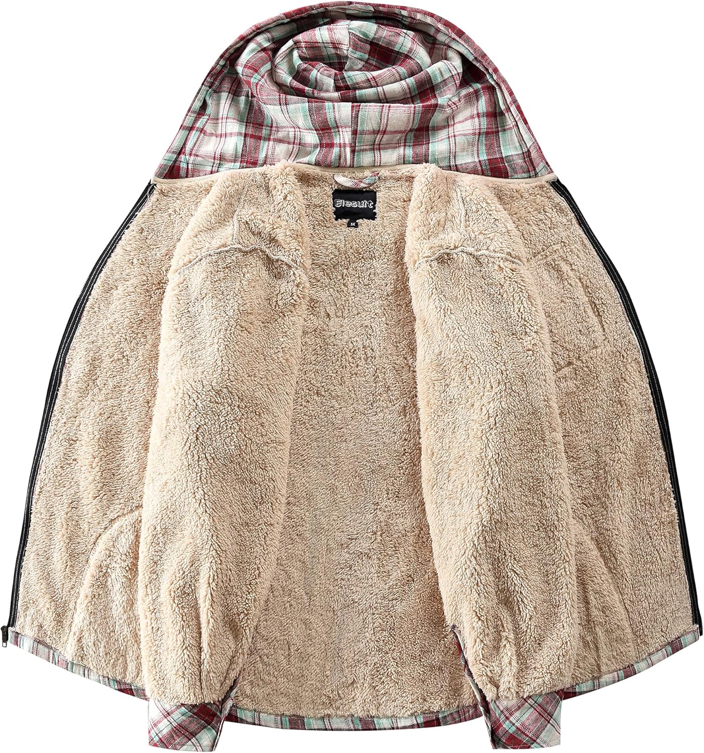 Elesuit Women's Full Zip Fleece Flannel Jacket Plaid Hooded Jackets Sherpa Lind Hoodies for Women - Image 4