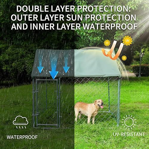 Miniatura 5 de Perrera resistente de 80 pulgadas para perros al aire libre con techo impermeable, caja de acero galvanizado a prueba de fugas y bloqueo de