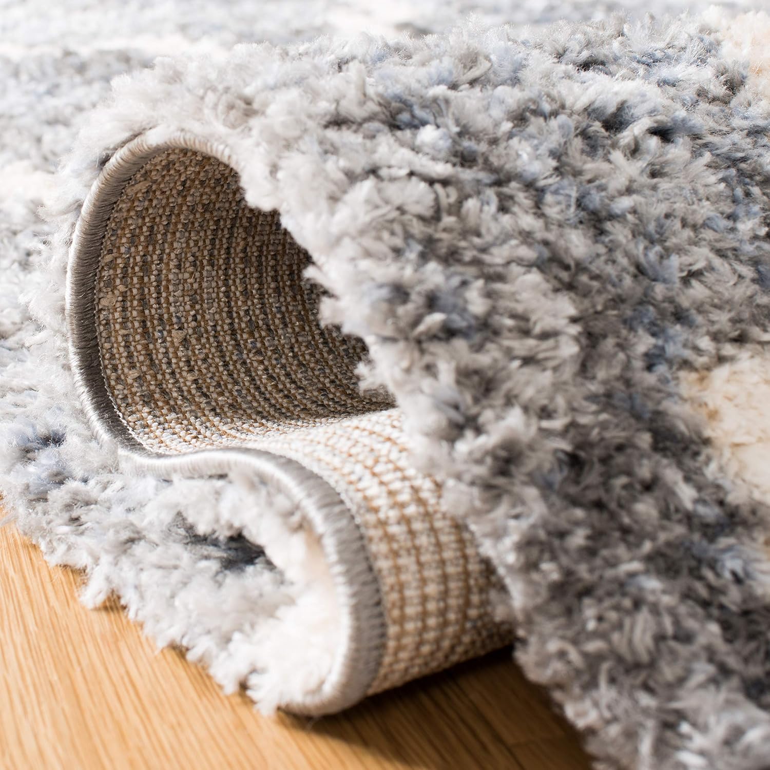 SAFAVIEH Berber Fringe Shag Collection Runner Rug - 2' x 8', Grey & Cream, Moroccan Design, Non-Shedding & Easy Care, 1.2-inch Thick Ideal for High Traffic Areas in Living Room, Bedroom (BFG627N)