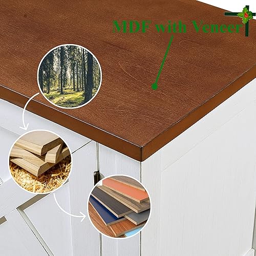 Miniatura 4 de Mesa consola de granja de madera maciza con estante inferior y armario de 2 puertas para sala de estar, entrada, muebles de cocina y comedor (blanco