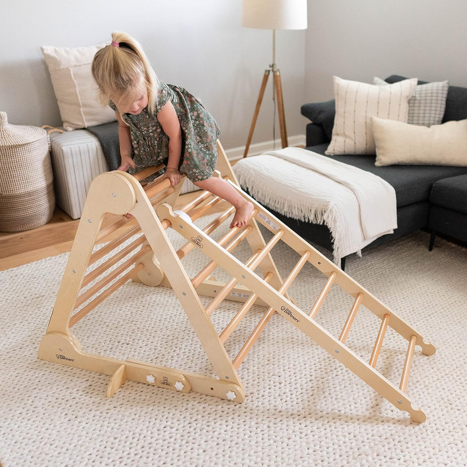 Little Partners Kids Climbing Ladder - Wooden Activity Climbing, in-House Play Structure for Toddlers (Perfect add-on for Learn N Climb Triangle and Learning Tower) (Natural)