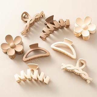 Sunolga 8PCS Non-Slip Flower Claw Clips for Thick Hair Women - Multi-Style Neutral Colors Variety Pack Hair Accessories