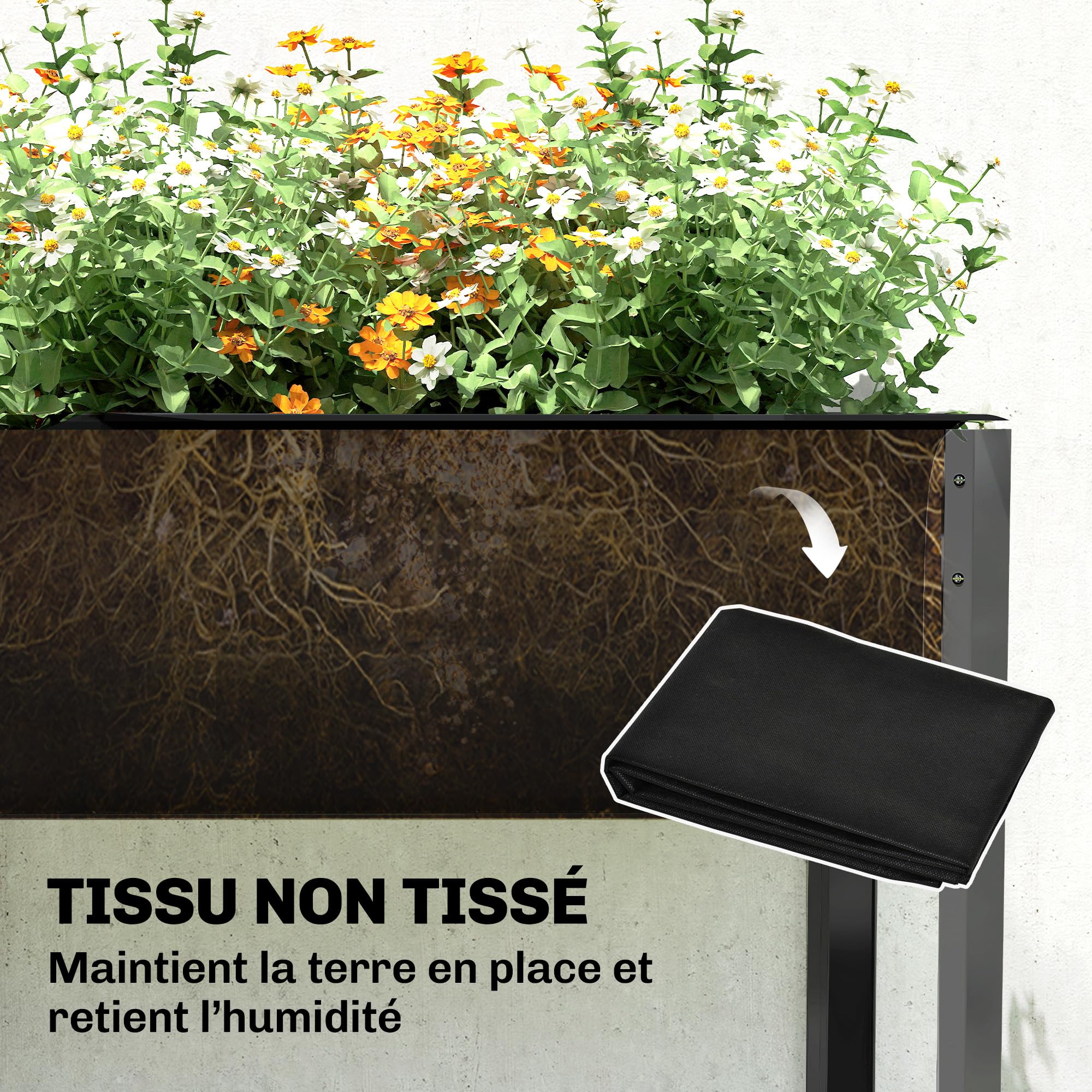 Outsunny Potager sur Pieds en Métal Jardinière 180 x 55 x 80 cm Gris Foncé