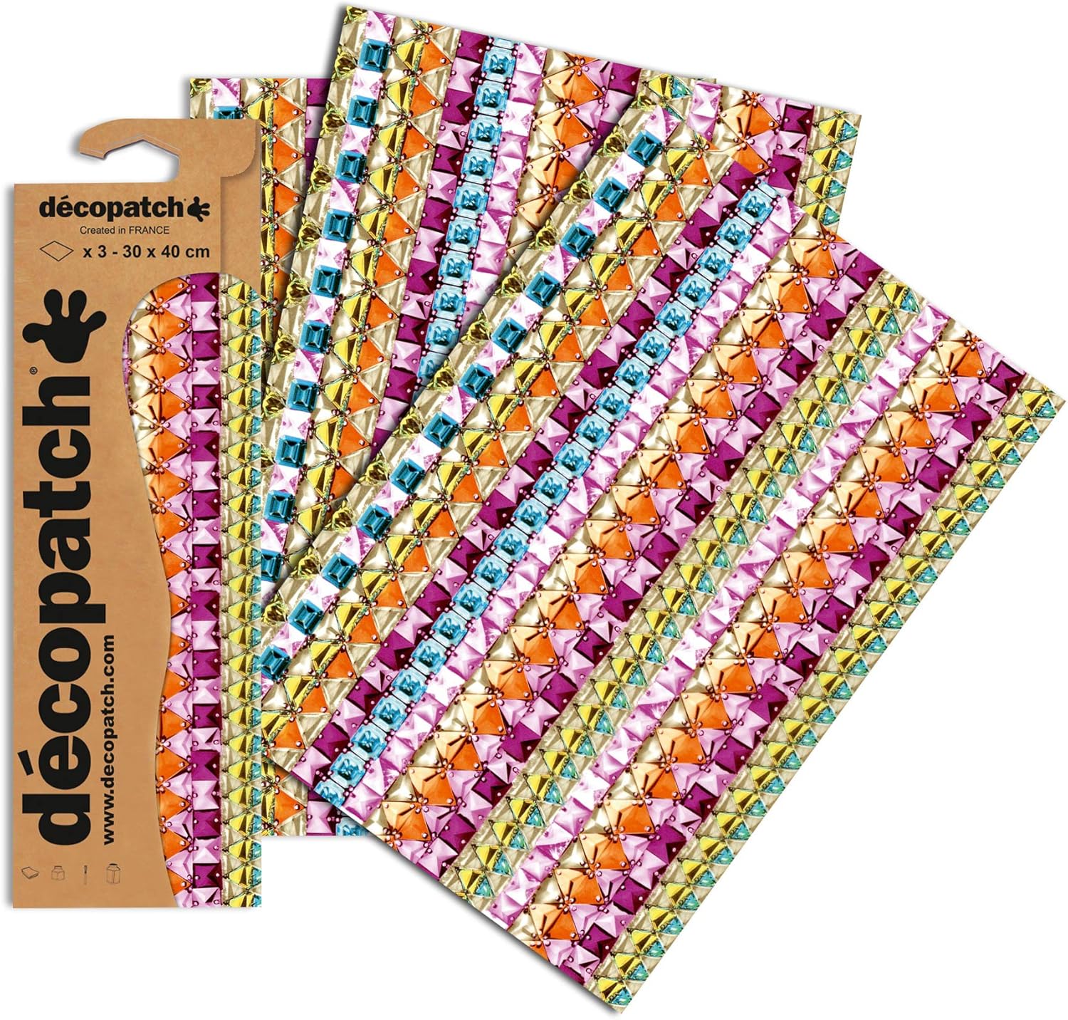 décopatch Embellishment Paper, Assorted Colours, 30x40 cm (Pack of 3 sheets)