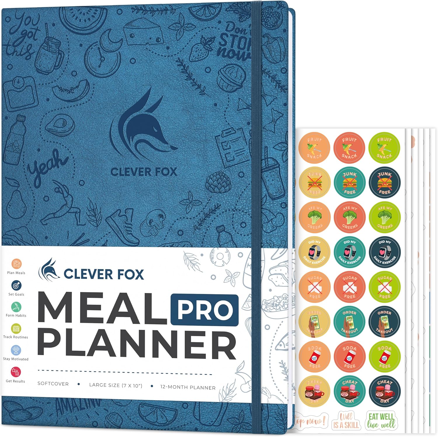 Clever Fox Meal Planner PRO – Weekly Meal Prep Journal with Grocery List & Weigh Loss Tracker – Diet, Fitness & Welness Log Book – Nutrition Diary Notebook – Lasts 12 Months, 7×10” (Mystic Blue)