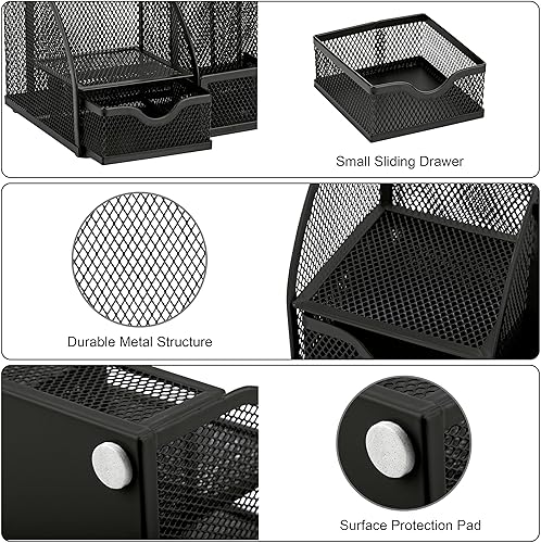 Miniatura 3 de Exerz Organizador de Escritorio Negro Accesorios de Oficina Suministros de Almacenamiento de Escritorio Soporte para Lápices y Bolígrafos con Cajón