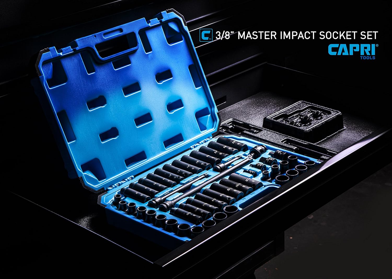 Capri Tools 3/8-Inch Drive Master Impact Socket Set with Adapters and Extensions, Premium Chrome Molybdenum Steel, 48-Piece