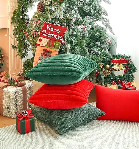 Miniatura 10 de Juego de 2 fundas de almohada decorativas de terciopelo rojo de 24 x 24 pulgadas, fundas de almohada suaves de Navidad magenta grandes para sofá,