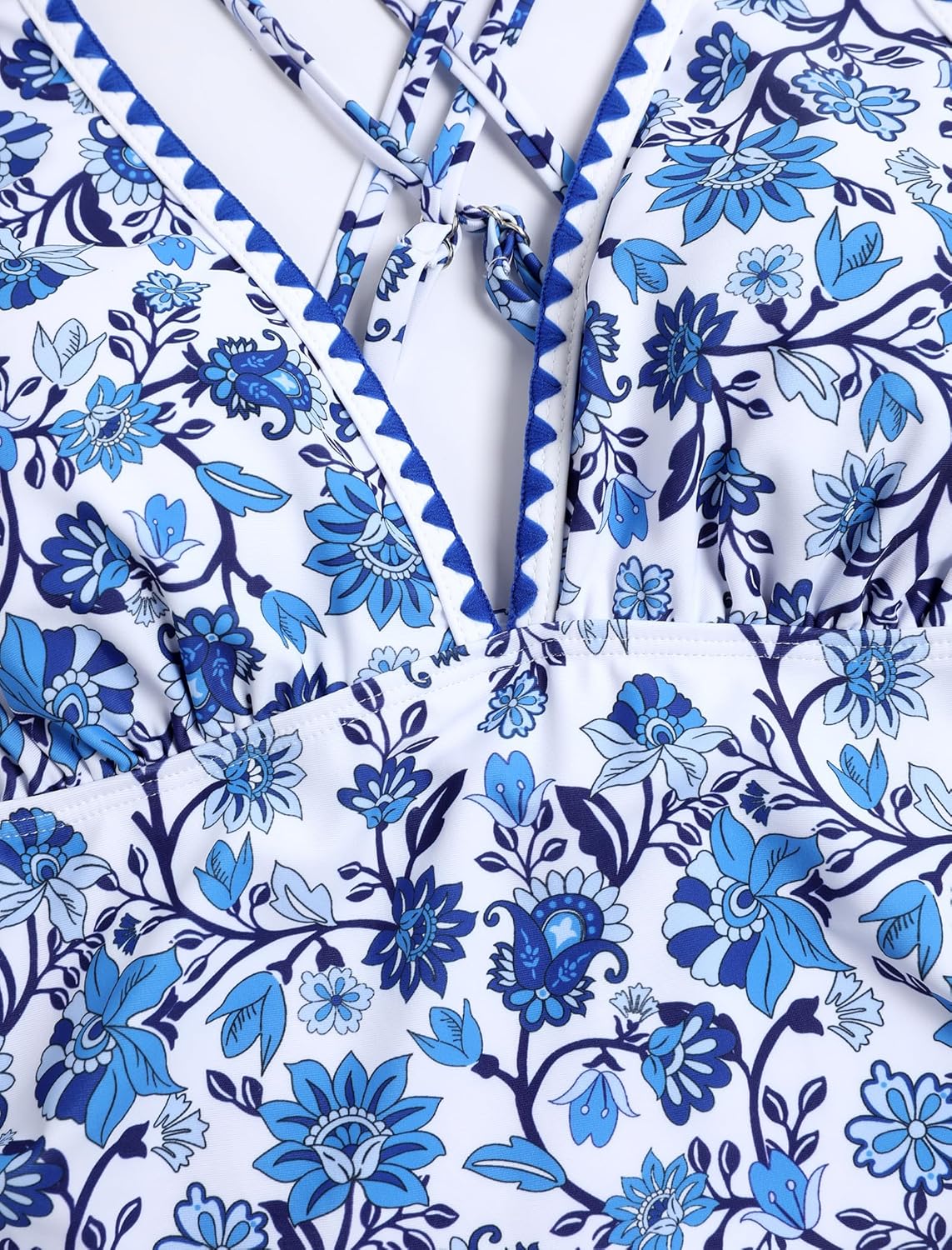 Womens V Neck Tankini Swimsuits Push Up Ruched Color Block Swim Top High Waisted Tummy Control Bathing Suits