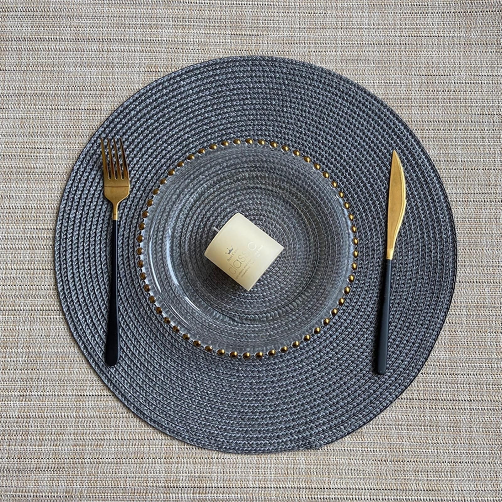 Set de table gris foncé tissé lot de 2 anti-tache 38 cm cuisine sans entretien