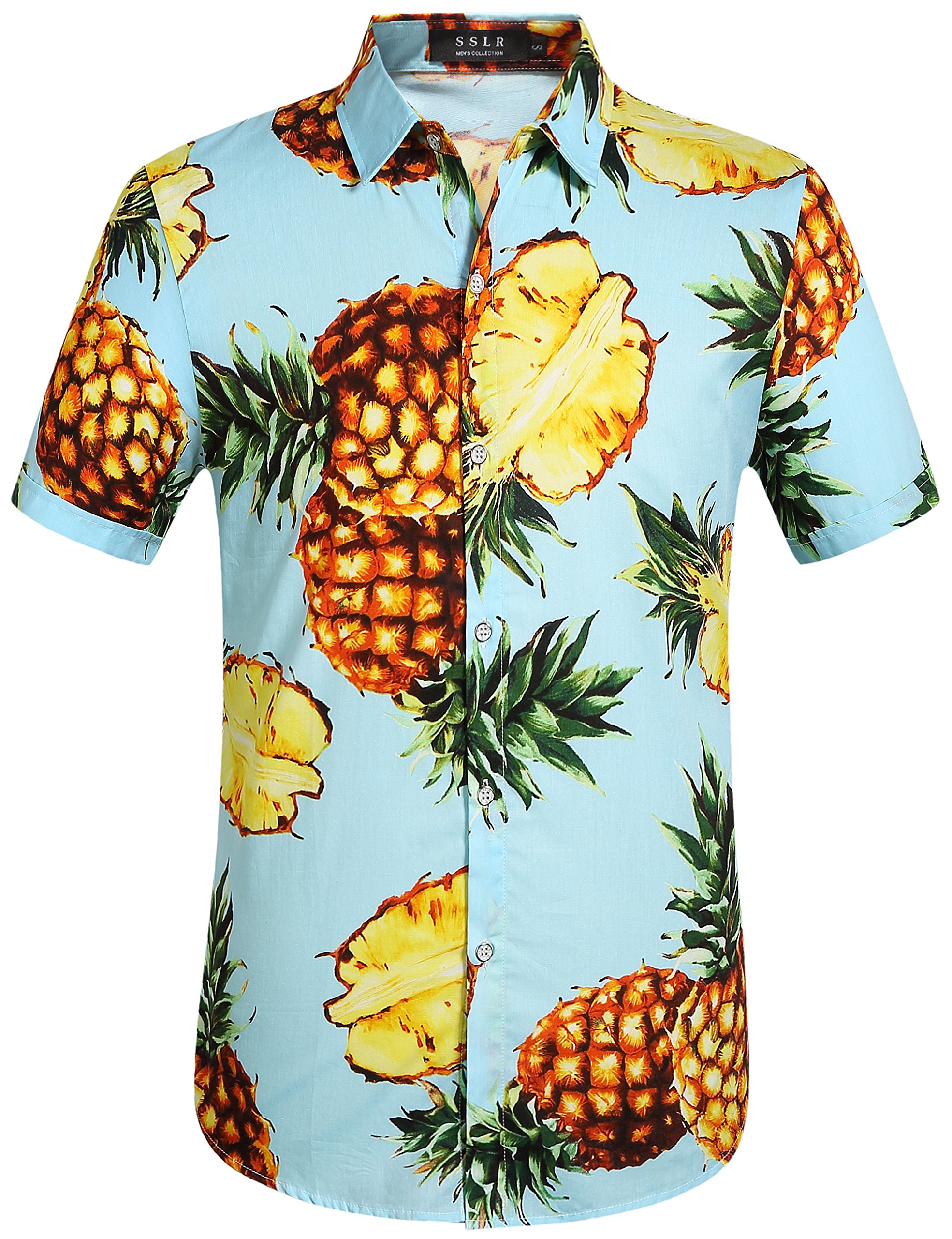 SSLR Mens Button Up Shirts Cotton Short Sleeve Hawaiian Shirts for Men