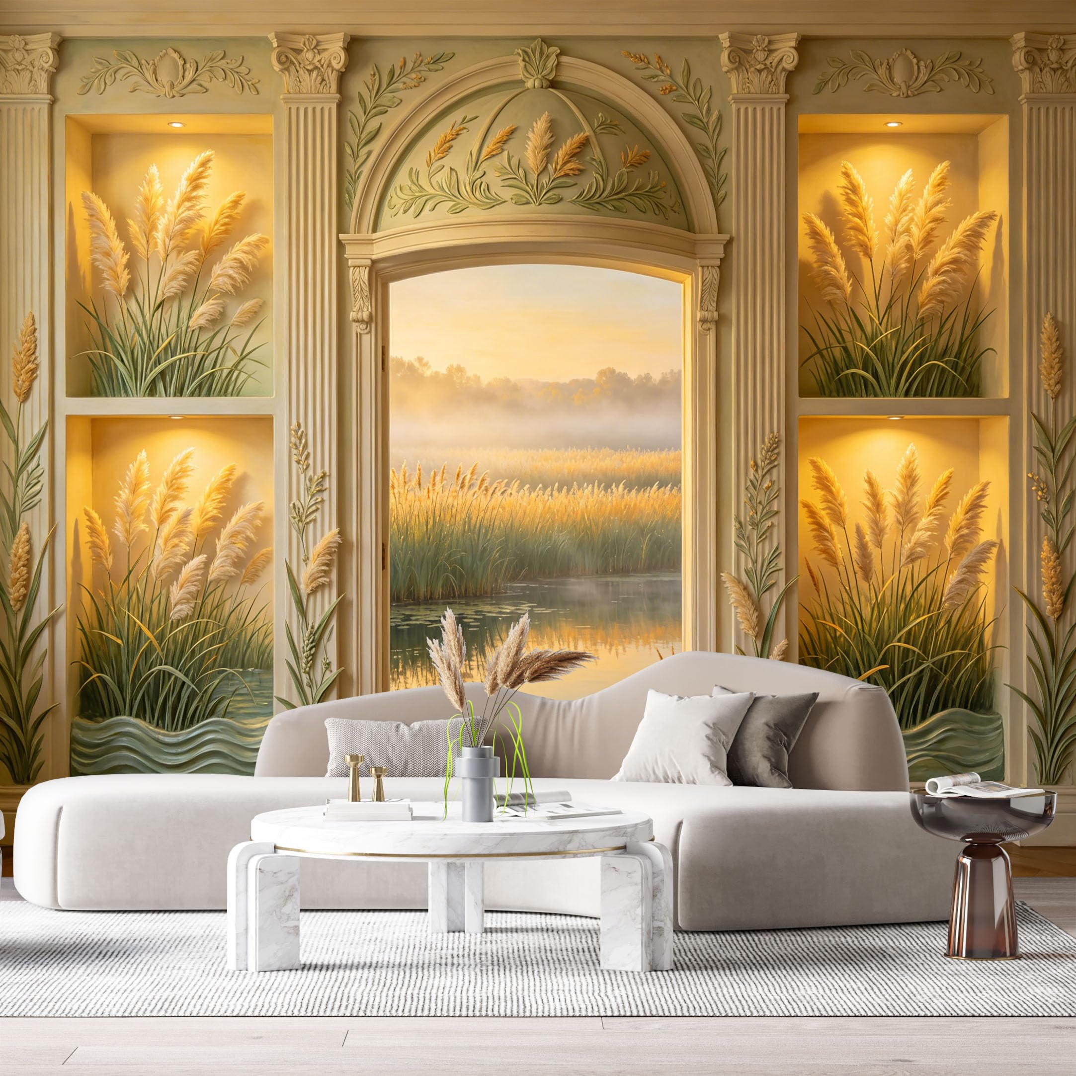 Custom Size Wall Murals Neoclassical Botanical Landscape 3D Trompe L'Oeil SelfAdhesiveWall Fabric Removable Wallpaper Wall Decor for Living Room Bedroom Bathroom