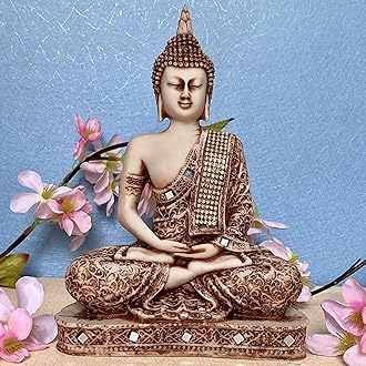Global Grabbers New 25 Centimetre Meditating Sitting Buddha Statue showpiece Idol Home Decor Items for Living Room and Gifts (STN_WT)