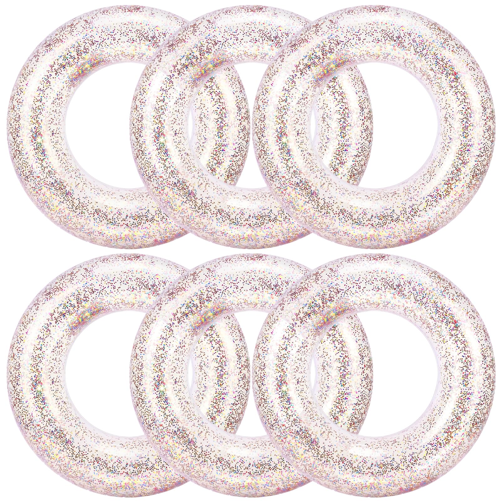 Jexine 6 Pcs Glitter Inflatable Pool Float Tube 30 Inch, Colorful