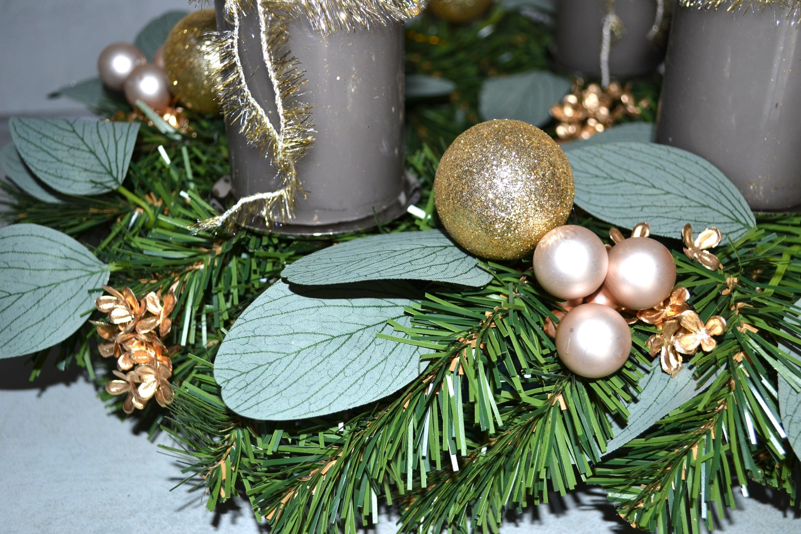 Adventskranz künstlich Taupe Gold 40 cm Weihnachten Advent Gesteck Adventkranz