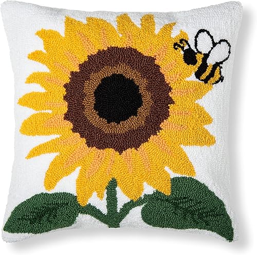 C&F Home Fundas de almohada decorativas con gancho de girasol y abeja, de 18 x 18 pulgadas, para sofá y cama, 18 x 18 pulgadas, color blanco