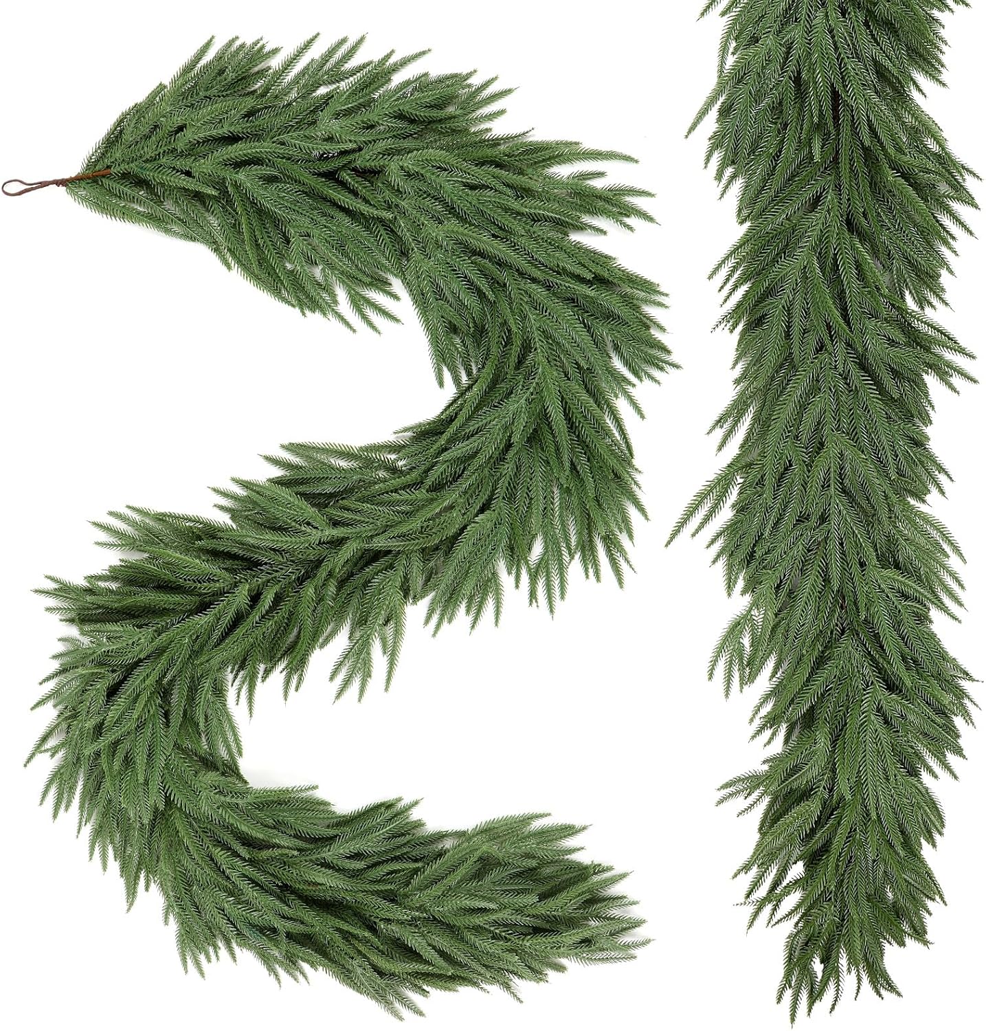 2 PCS 9ft Artificial Christmas Garland, Real Touch Norfolk Pine Garland - Pine Garland, Greenery Christmas Garland for Mantle, Table, Fireplace, Indoor, Outdoor Christmas Decorations 2 9FT